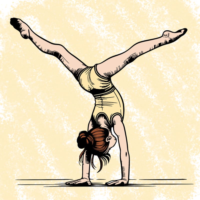 realistic gymnastic hand stand girl in four splits