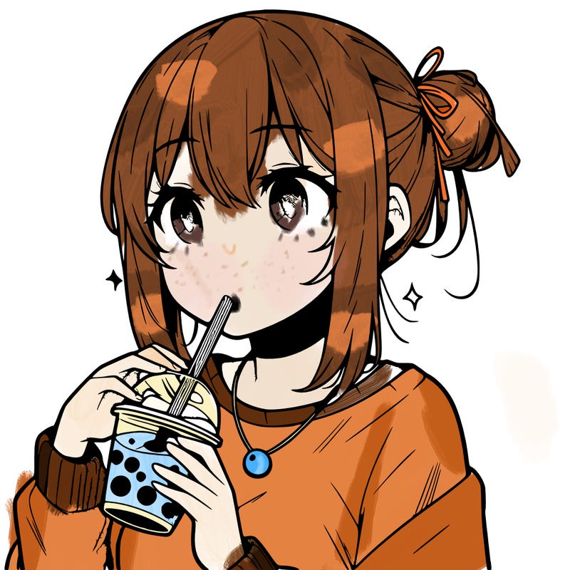manga character drinking boba