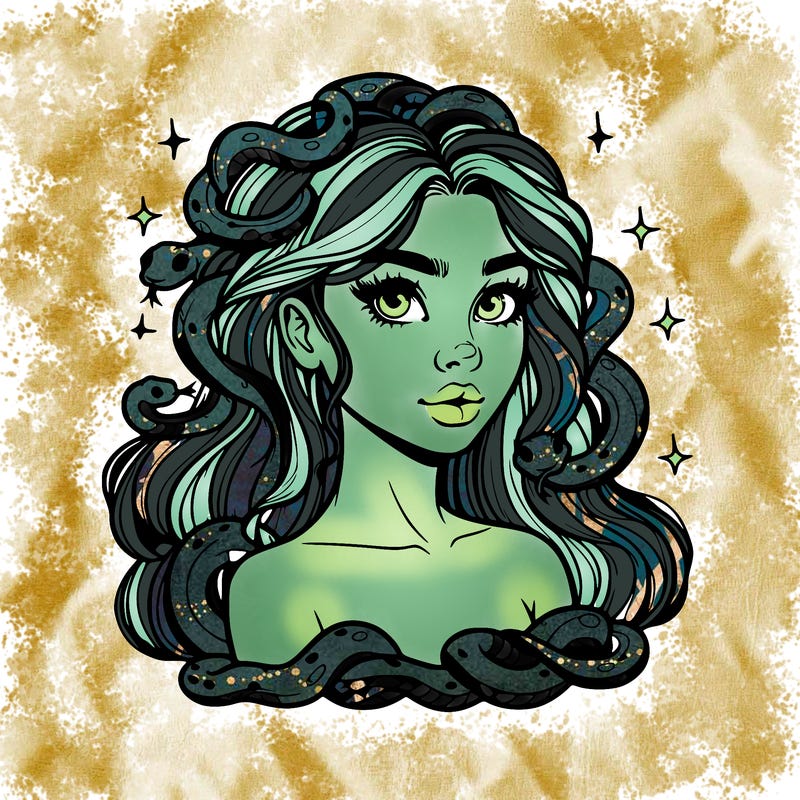 realistic girl with snakes as hair