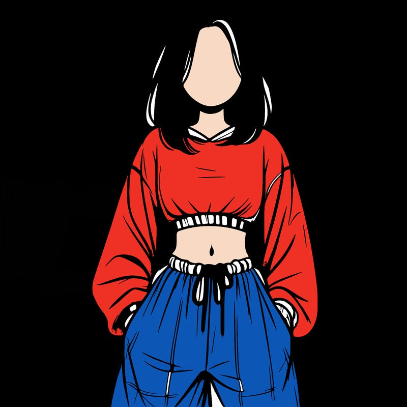 realistic girl faceless with baggy pants and a crop top