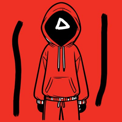 faceless girl in a tracksuit with a hood on and no hair