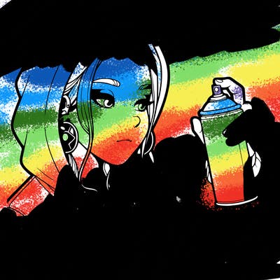 a realistic girl, spray painting