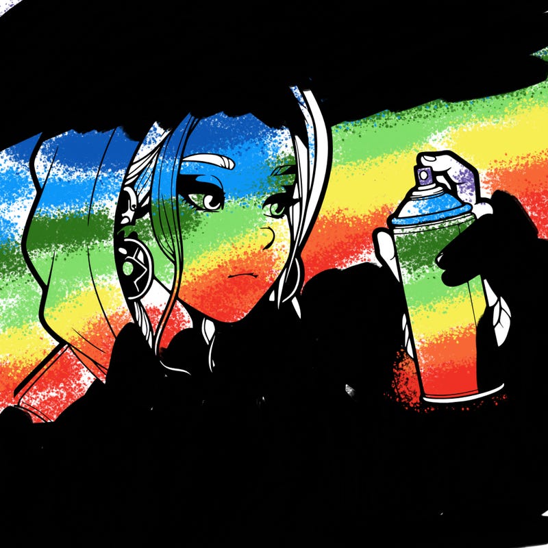 a realistic girl, spray painting