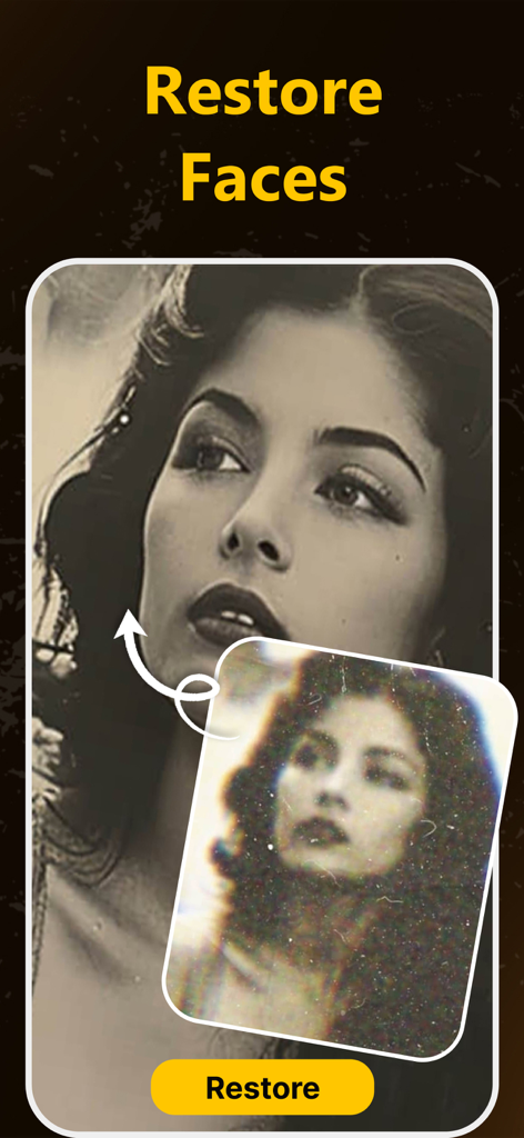 Nostalgia・Fix Old Photo&Repair - A split screen showing an old blurry photo being transformed into a sharp high-resolution portrait using the Nostalgia app face restoration feature.