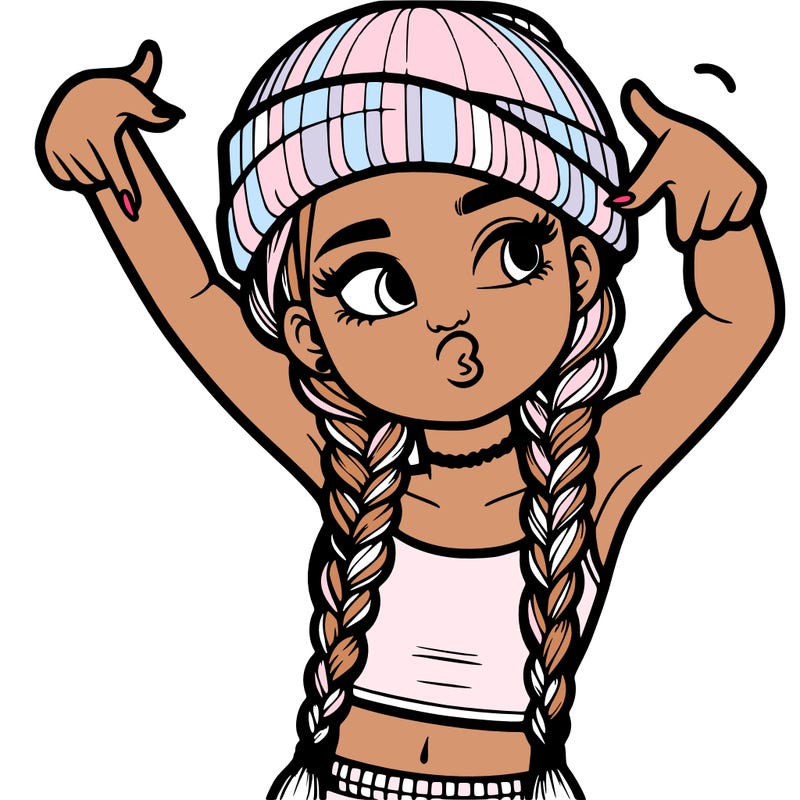 realistic teenage girl with braids and a beanie and crop top doing 🫶🏼
