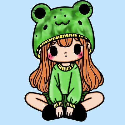 a girl wearing a frog hat and some frog socks
