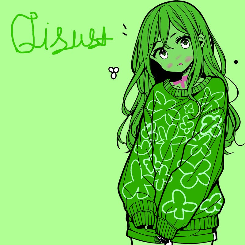 manga teen girl  in a sweater and baggy pants