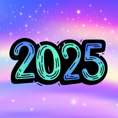 one line scrawled numbers sketch design “2025”