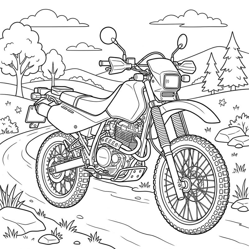 Embark on an artistic journey with this dynamic dual sport motorcycle coloring page. Featuring robust details of an adventure bike ready for any terrain, it's a thrilling challenge for coloring enthusiasts.