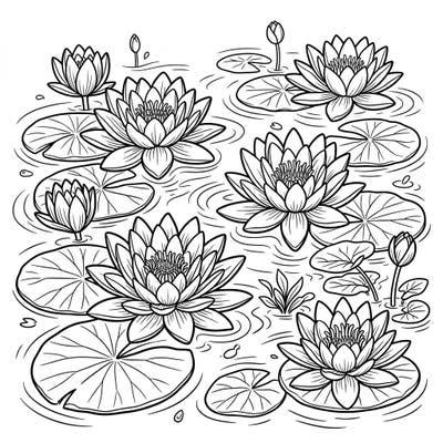 Dive into tranquility with this water lilies coloring page, thoughtfully designed for seniors. Featuring large, clear outlines of beautiful blooms and floating pads, it offers a relaxing and accessible creative escape.