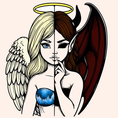 realistic angel half demon