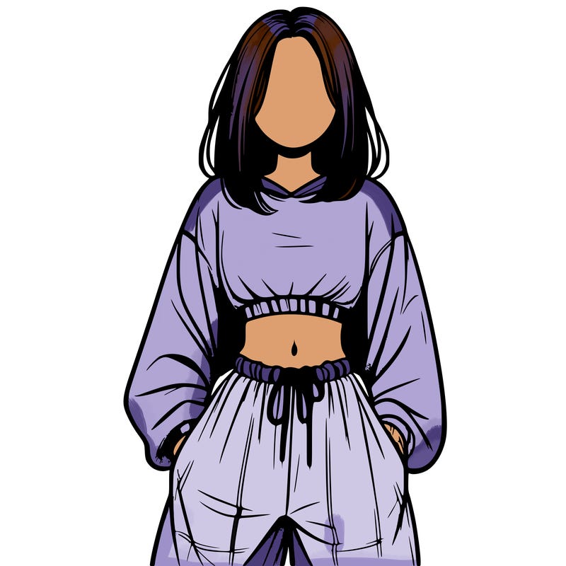realistic girl faceless with baggy pants and a crop top