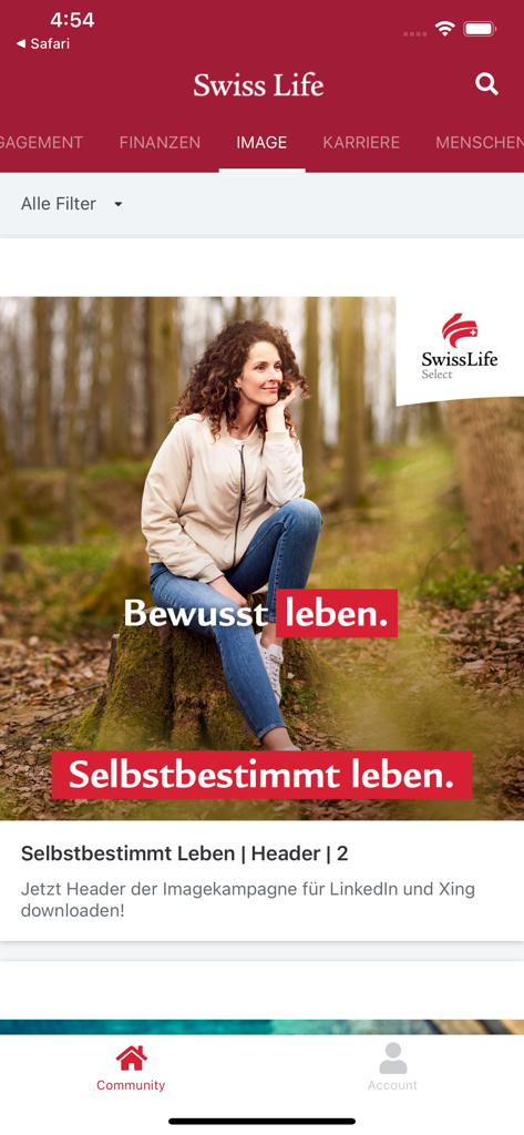 Interface of the Brandvocate app showing a downloadable corporate image campaign header for social media sharing