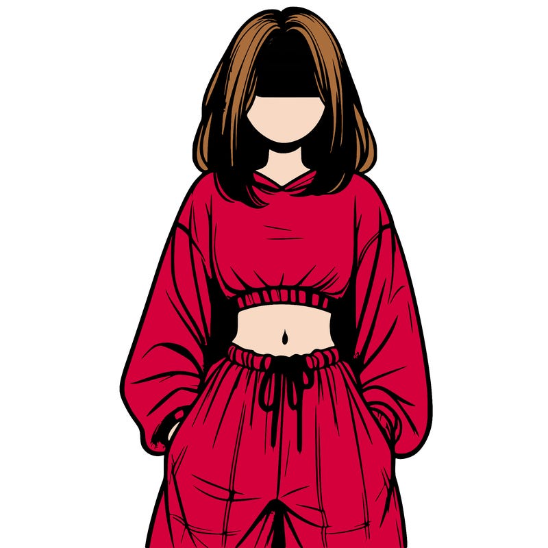 realistic girl faceless with baggy pants and a crop top