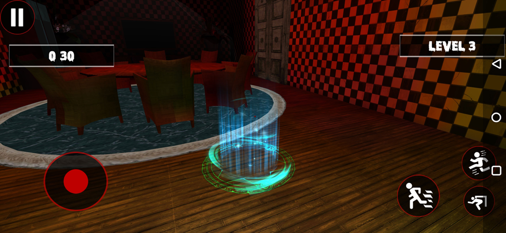 Scary Home: Dark Horror Games - Captura de pantalla del juego Scary Home que muestra una habitación embrujada con un portal brillante