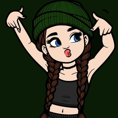 realistic teenage girl with braids and a beanie and crop top doing 🫶🏼