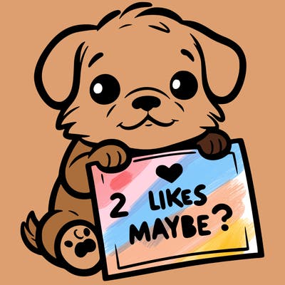 a puppy holding a sign that says 2 likes maybe?