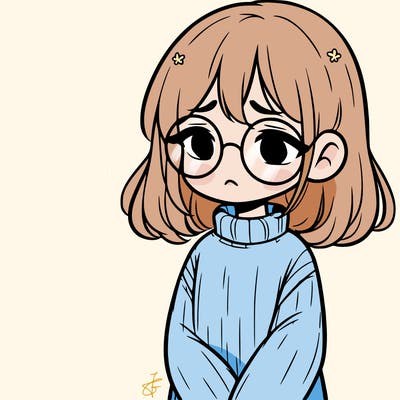 sad girl with glasses in a sweater