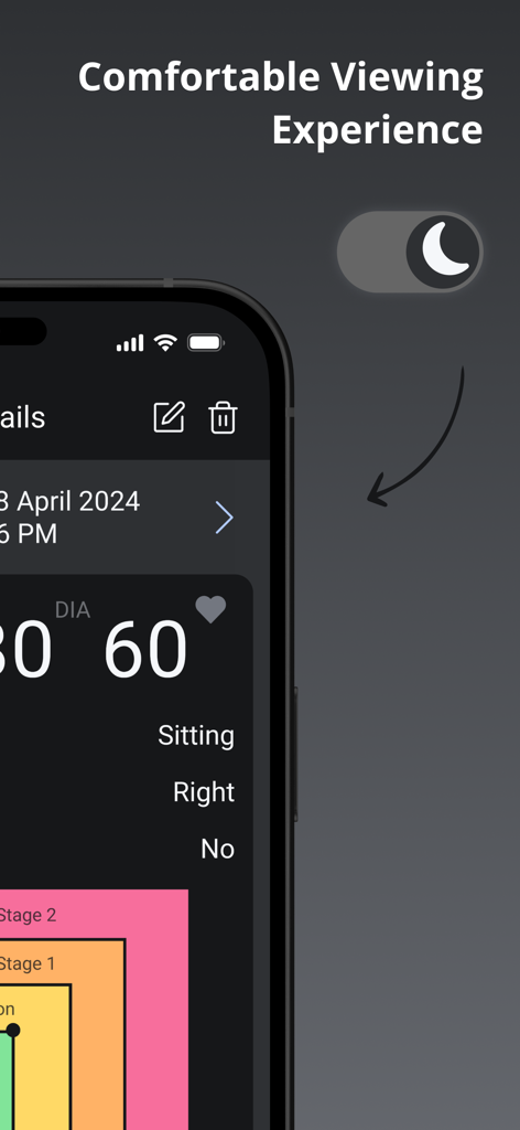 Health Diary by MedM - Health Diary by MedM app showing dark mode interface for clinical data tracking