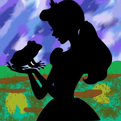 a shadow of a princess holding a frog realistic