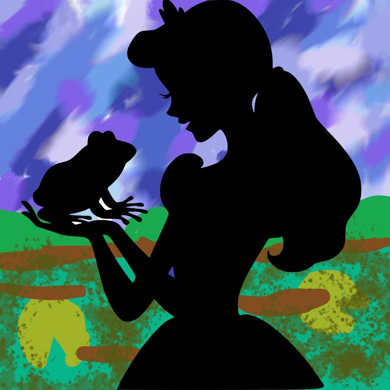 a shadow of a princess holding a frog realistic