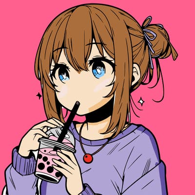 manga character drinking boba