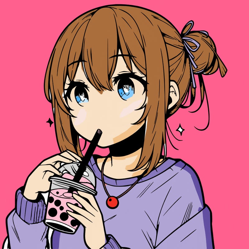 manga character drinking boba