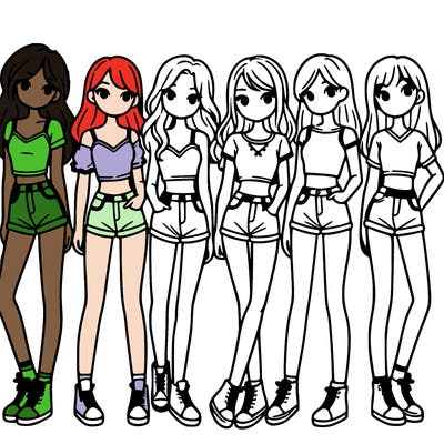 a group of girls wearing crop tops and shorts