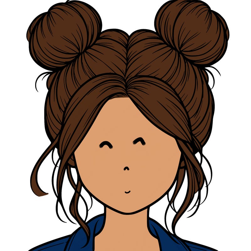realistic girl with buns on the top of her hair