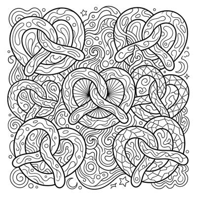 Explore a deliciously dizzying world with our Psychedelic Pretzels coloring page. This intricate design combines the comfort of a classic treat with mind-bending, swirling patterns, perfect for a unique creative escape.