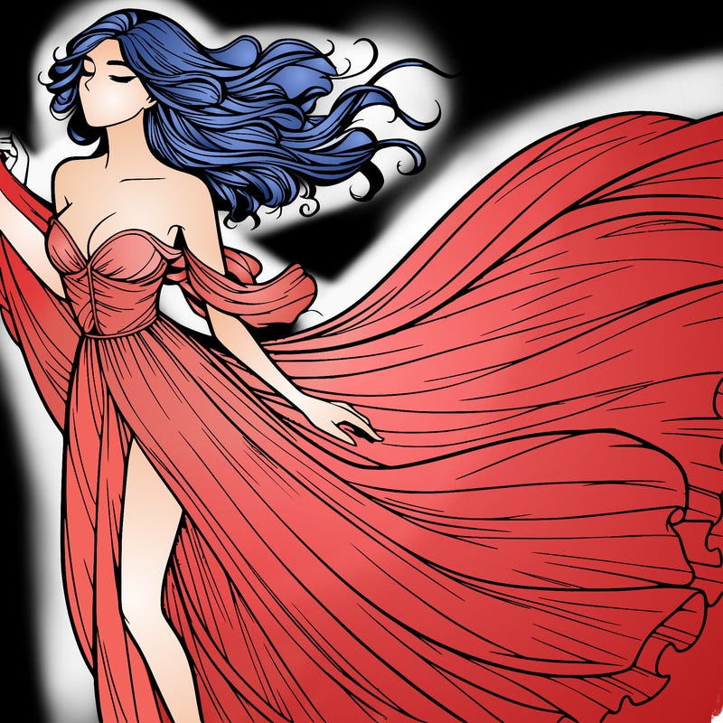 realistic woman in dress flowing the the wind