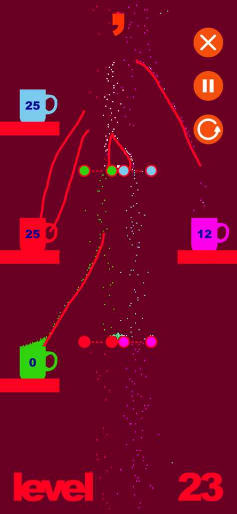 sugar, sugar - Directing falling sugar particles into colored mugs using hand drawn lines in sugar sugar level 23