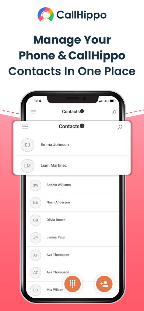 CallHippo - CallHippo mobile app interface for managing business and phone contacts in one place