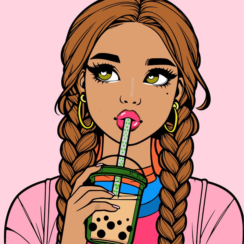 realistic girl with braided hair drinking boba
