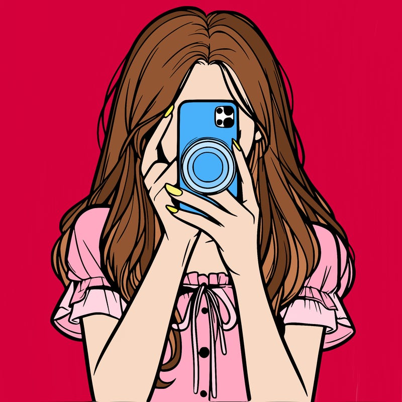 a realistic girl holding her phone taking pictures