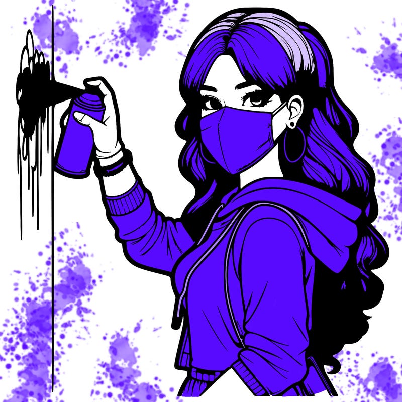 realistic girl with mask spray painting a wall