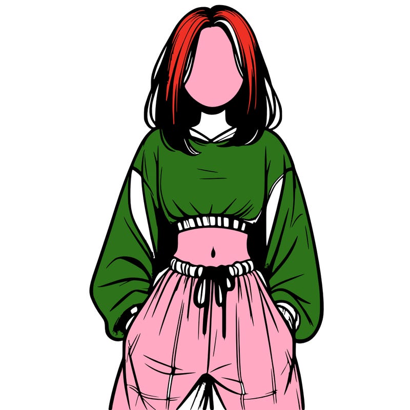 realistic girl faceless with baggy pants and a crop top