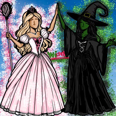 detailed realistic split of a princess and a witch