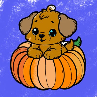 cute little puppy in a pumpkin
