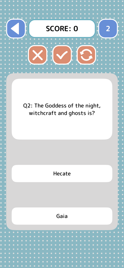 Eine Multiple-Choice-Quizfrage zur griechischen Göttin der Nacht und Hexerei in der App "Griechische Mythologie Quiz"
