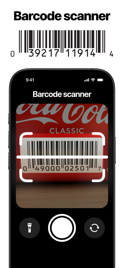 Barcode Scanner & Readerㅤㅤ - Uma interface de aplicativo móvel digitalizando um código de barras em um produto
