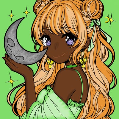 beautiful anime girl holding a moon
