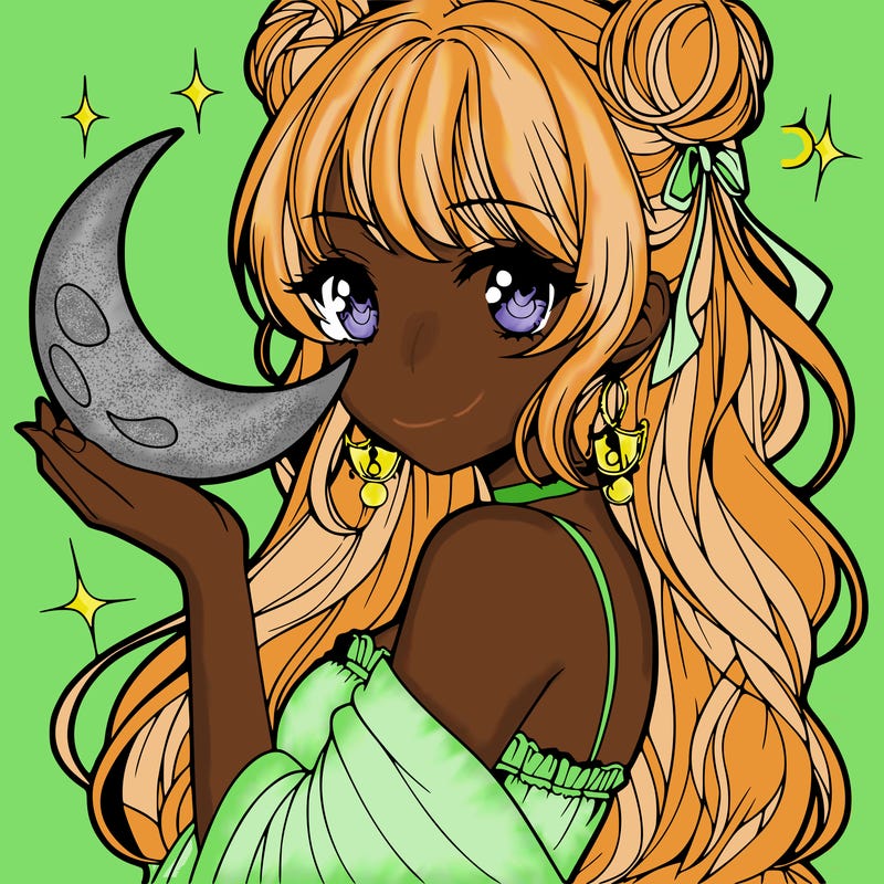 beautiful anime girl holding a moon
