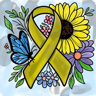 cancer awareness symbol with flowers and butterflies