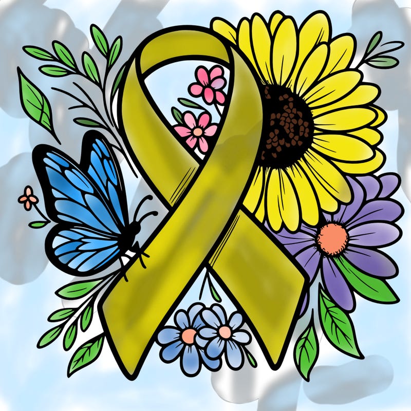 cancer awareness symbol with flowers and butterflies