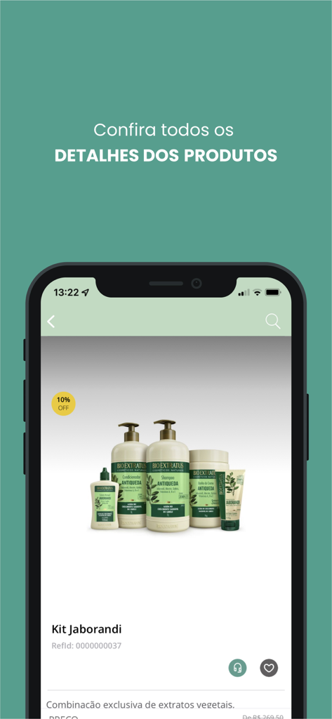Bio Extratus - Bio Extratus mobile app screen showing the Kit Jaborandi natural hair care collection with product details