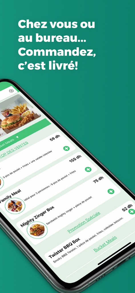 Kaalix mobile app interface showing food delivery menu items and prices on a smartphone