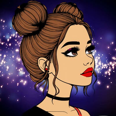 realistic girl with buns on the top of her head
