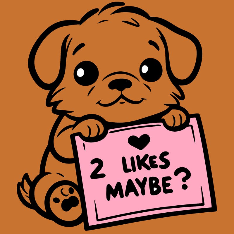 a puppy holding a sign that says 2 likes maybe?