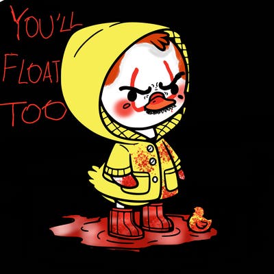 baby duck in a rain coat and boots, in a puddle while it’s raining